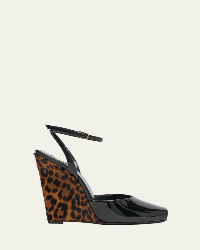Le Scandale Patent Leopard Wedge Sandals